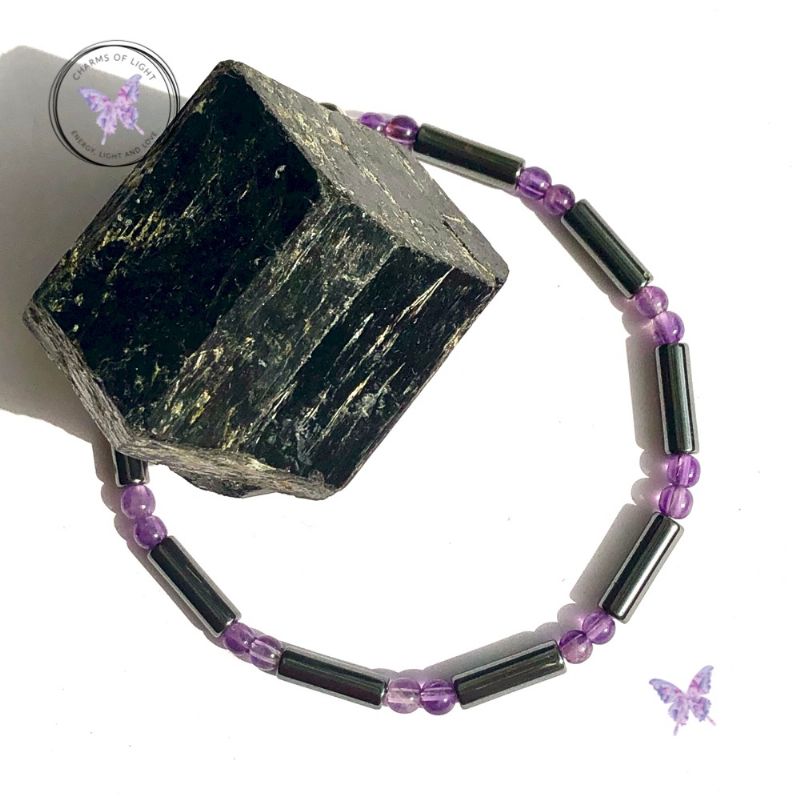 Men’s Amethyst Hematite Tube Bracelet